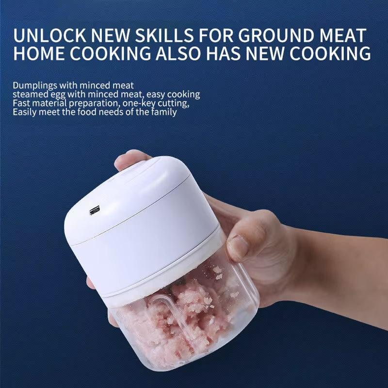Electric Garlic Masher & Mini Meat Grinder - Portable USB Chopper for Effortless Cooking